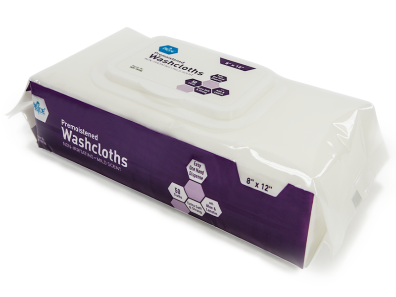Med Pride Premoistened Wash Clothes, 50 Count
