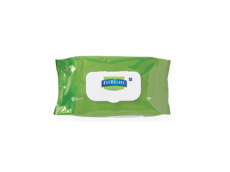 Medline Fitright Wipes, Aloe, 100 Count