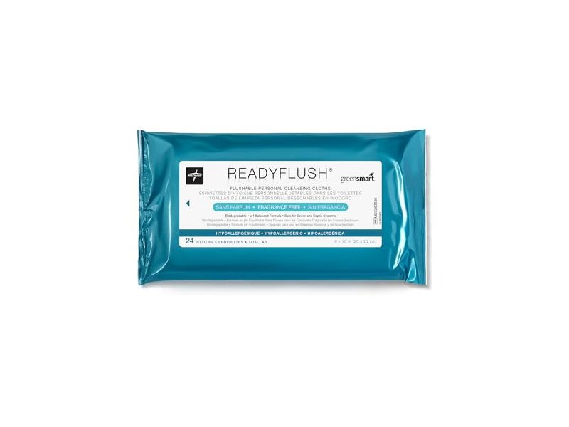 Medline Ready Flush Flushable Personal Cleansing Cloths, 24 Count