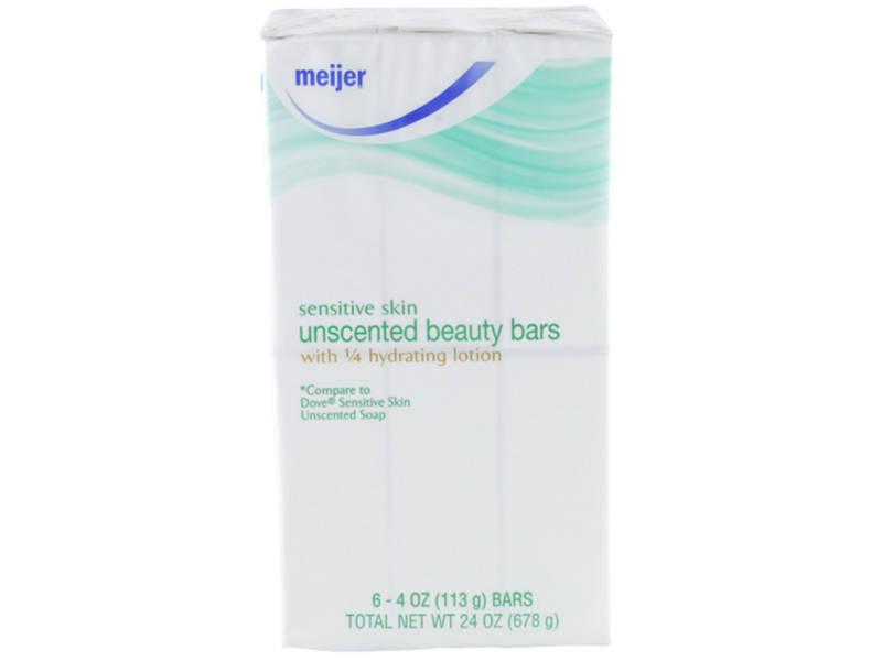 Meijer Beauty Bars, Sensitive Skin Unscented, 4 oz (Pack of 6)