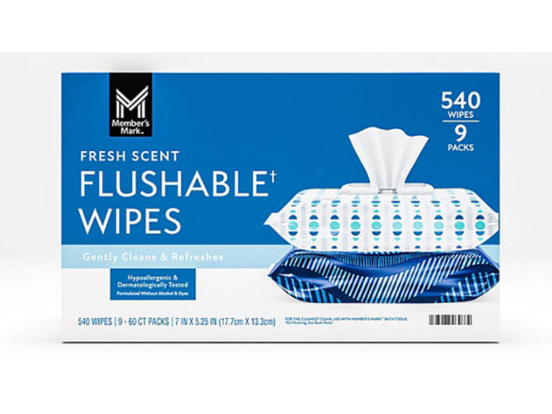 Member's Mark Flushable+ Wipes, Fresh Scent, 540 Count, Pack Of 9