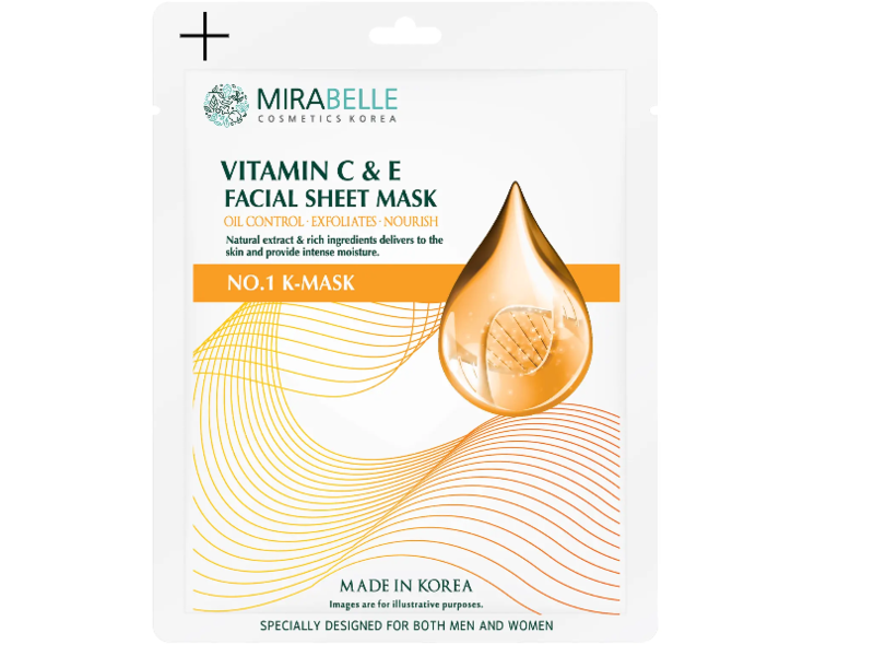 Mirabelle Cosmetics Facial Sheet Mask, Vitamin C & E, 1 Count
