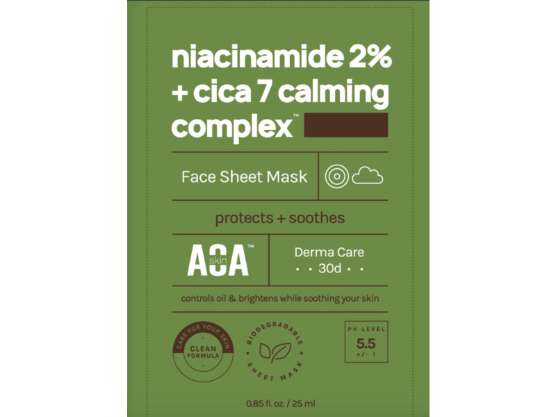 AOA Skin Niacinamide 2% + CICA 7 Calming Complex Sheet Mask, 1 count