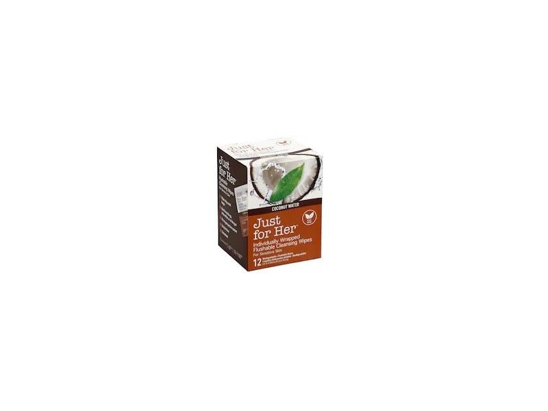 Mjk Brands Just For Her Flushable Cleansing Wipes, Coconut Water, 12 Count