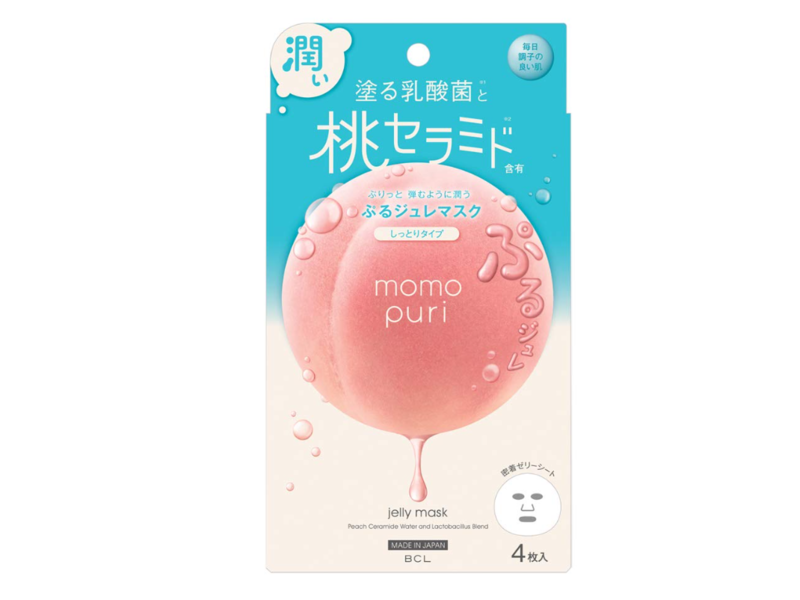 BCL Momo Puri Milk Jelly Face Mask, Peach Ceramide & Lactobacillus Blend, 4 Count
