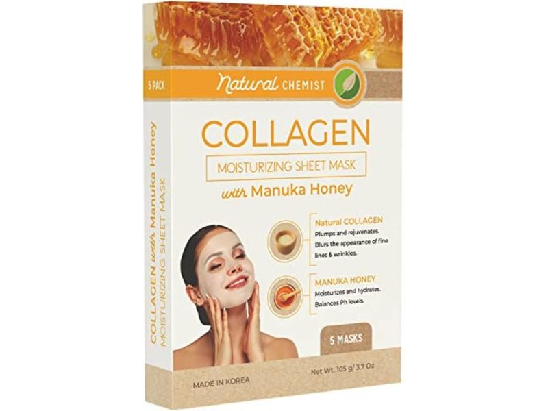 Natural Chemist Collagen Moisturizing Sheet Mask, Manuka Honey, 3.7 oz/105 g, Pack Of 5