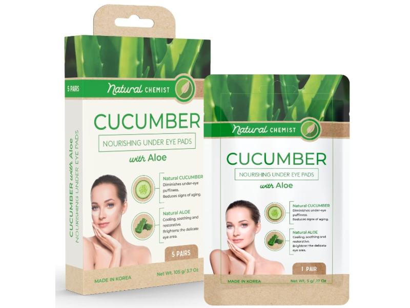 Natural Chemist Cucumber Nourishing Under Eye Pads, Aloe, 0.88 oz/25 g, 5 Pairs