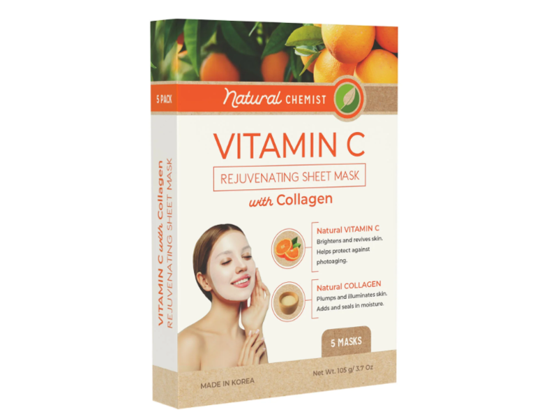 Natural Chemist Vitamin C Rejuvenating Sheet Masks, Collagen, 3.7 oz/105 g, 5 Count, Pack Of 4