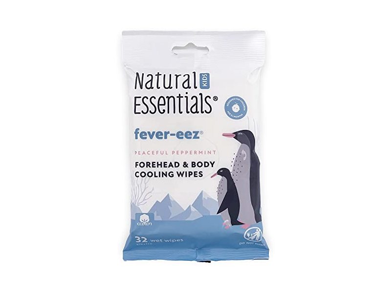 Natural Essentials Fever-eez Forehead & Body Cooling Wipes, Peaceful + Peppermint, 32 Count, Pack Of 12
