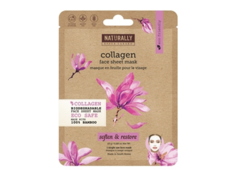 Naturally Soften & Restore Face Sheet Mask, Collagen, 0.88 oz/25 g