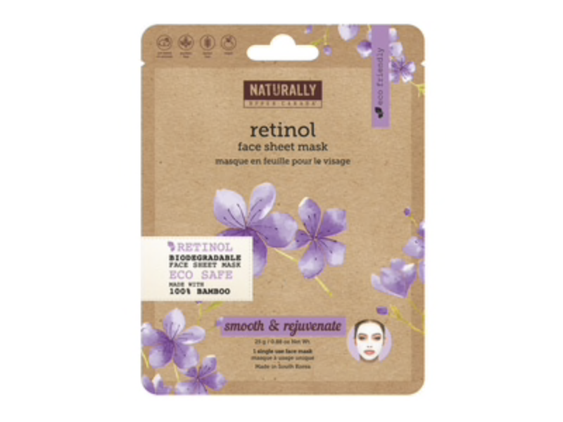 Naturally Upper Canada Smooth & Rejuvenate Face Sheet Mask, Retinol, 0.88 oz/25 g, Pack Of 5
