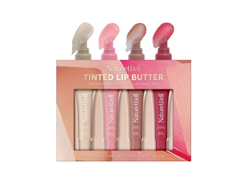 Nature Well Moisturizing Tinted Lip Butter, Cherry Crush + Vanilla Glaze + Spiced Latte & Pink Velvet, 0.50 oz/15 g, Pack Of 4