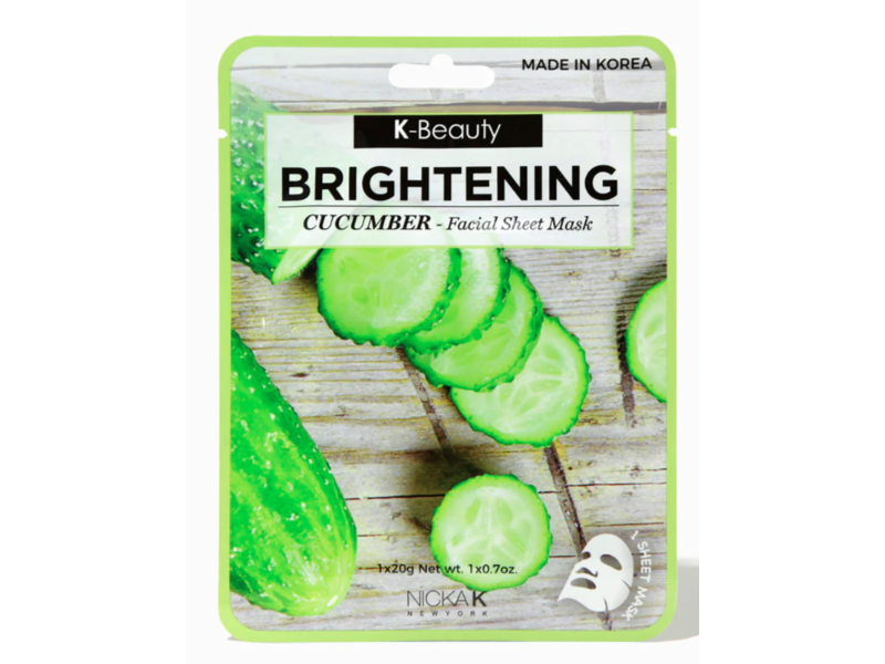 nicka K Beauty Brightening Cucumber Facial Sheet Mask, 0.7 oz/20 g