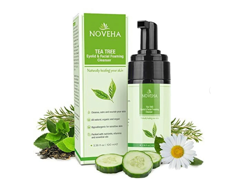 Noveha Eyelid & Facial Foaming Cleanser, Tea Tree, 3.38 fl oz/100 mL