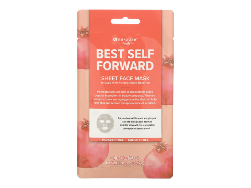 Nu-Pore Best Self Forward Sheet Beauty Face Mask, Pomegranate, 1.05 oz/29.7 g, 1 Count