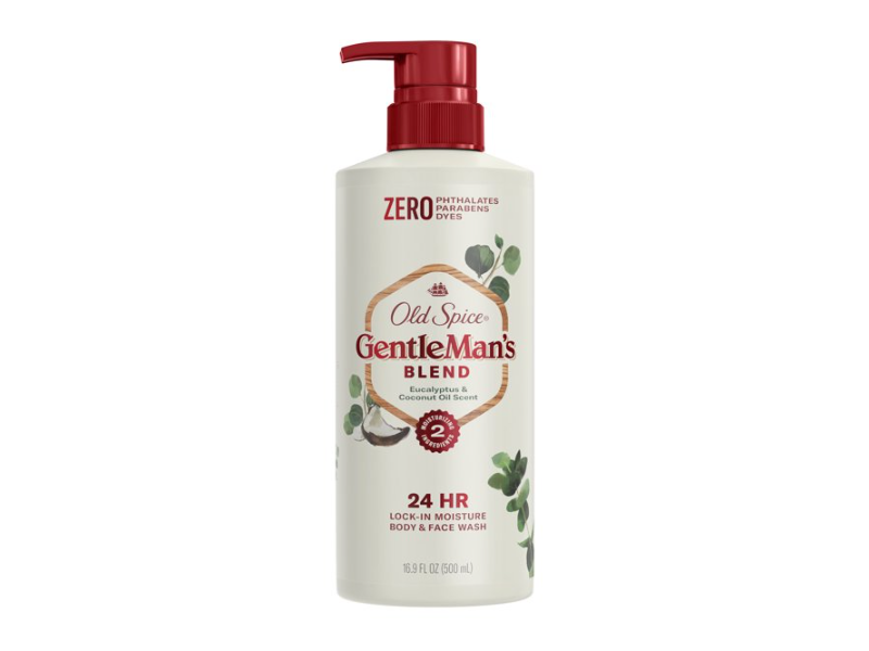 Old Spice GentleMan's Blend 24HR Lock-In Moisture Body & Face Wash, Eucalyptus & Coconut Oil Scent, 16.9 fl oz/500 mL, Pack of 4