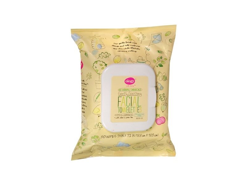 Ology Gently Soothing Facial Towelettes with Aloe & Green Tea, 30ct