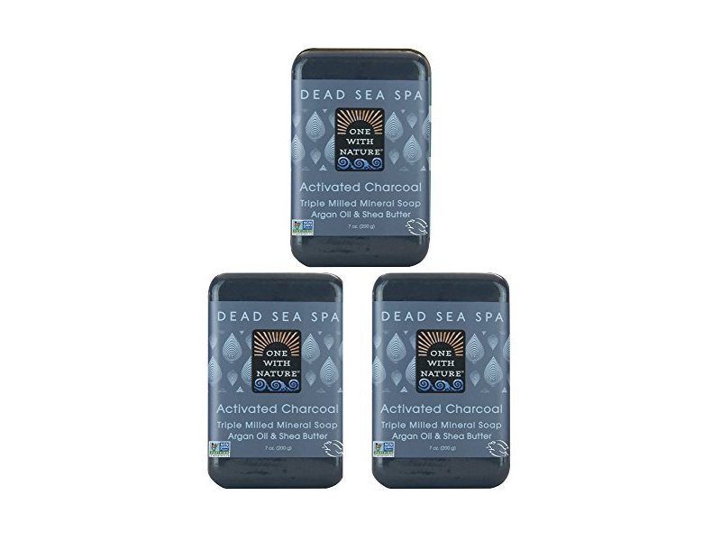 One With Nature Dead Sea Spa Activated Charcoal Soap Bars 3 pk 3/7 oz