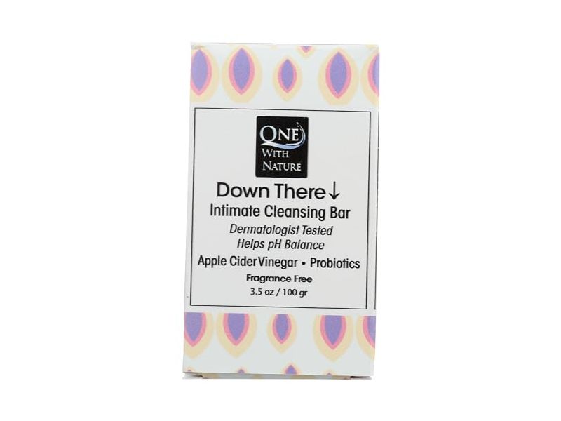 One With Nature Down There Fragrance Free Intimate Cleansing Soap Bar, Apple Cider Vinegar, 3.5 oz/100 g