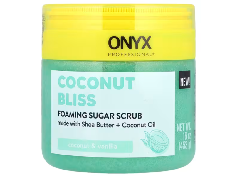 Onyx Professional Foaming Sugar Scrub, Coconut Bliss, Coconut & Vanilla, 16 oz/453 g
