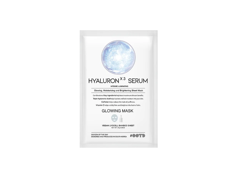 Ootd Hyaluron Serum Intense Illuminating Glowing, Moisturizing & Brightening Sheet Mask,0.88 oz/25 g