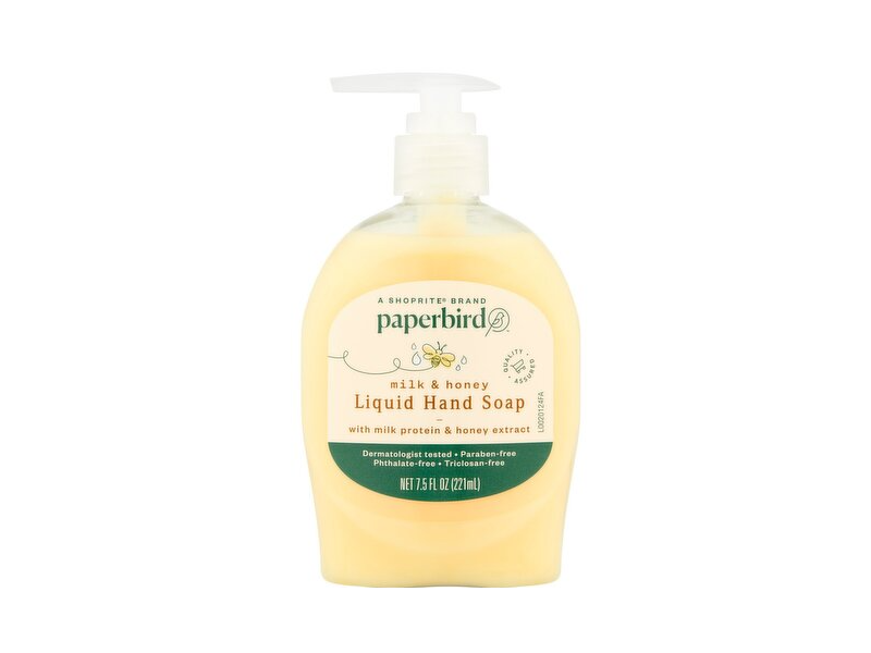 Paperbird Liquid Hand Soap, Milk & Honey, 7.5 fl oz/221 mL