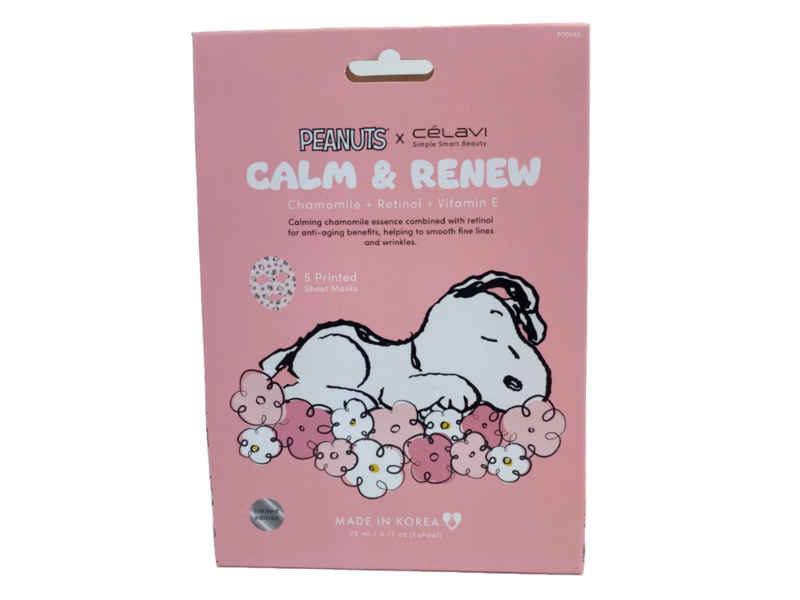 Peanuts X Celavi Calm & Relax Sheet Mask, 0.77 oz/23 mL, 5 Count