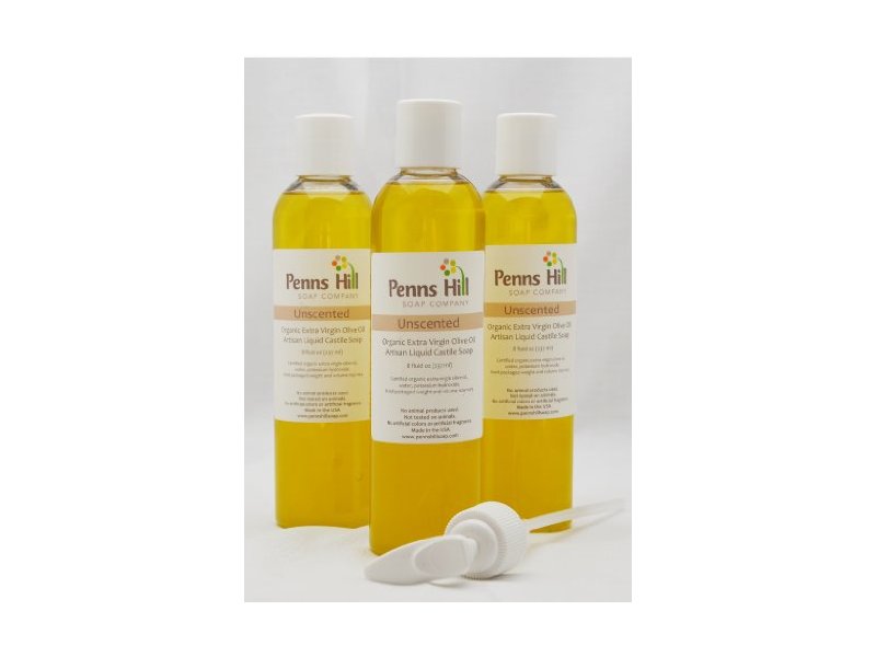 Penns Hill Organic Extra Virgin Olive Oil Castile Soap, Unscented, 8 fl oz