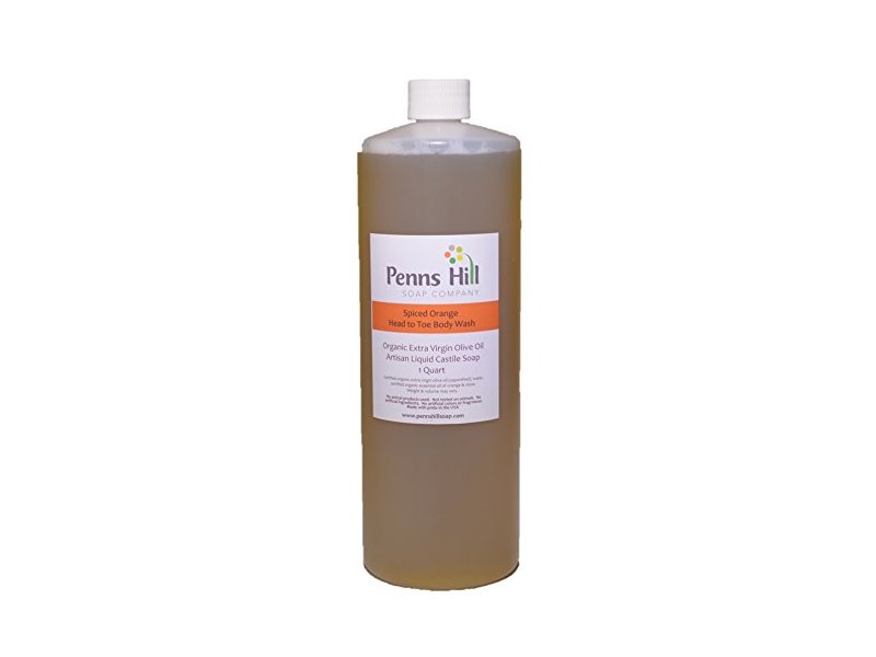 Penns Hill Organic Extra Virgin Olive Oil Liquid Castile Soap, Spiced Orange, 1 Qt