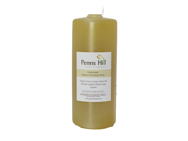 Penns Hill Organic Extra Virgin Olive Oil Liquid Castile Soap, Unscented, 1 Quart