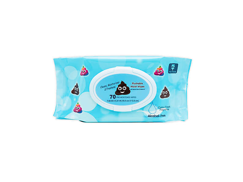 Premier Wholesale Flushable Moist Wipes With Natural, Aloe & Vitamin E, 70 Count