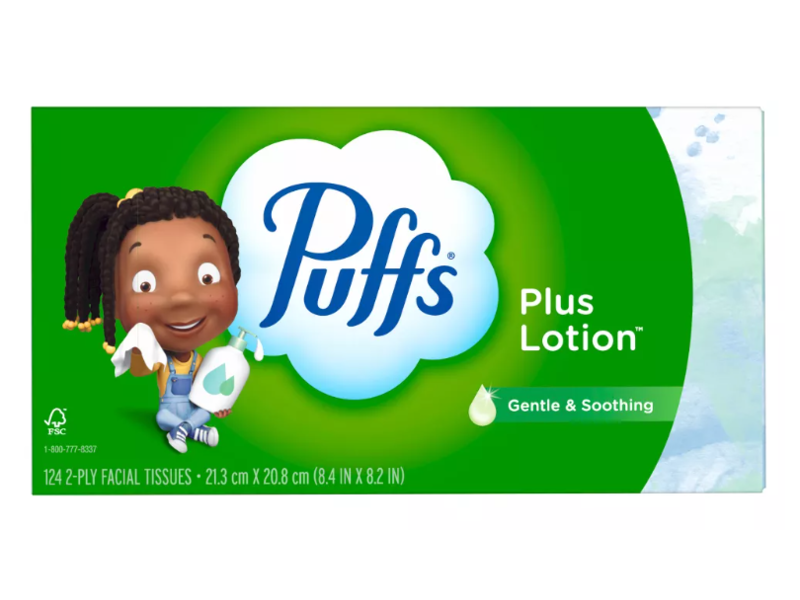 Puffs Gentle & Soothing Facial Tissue, Plus Lotion, 124 Count
