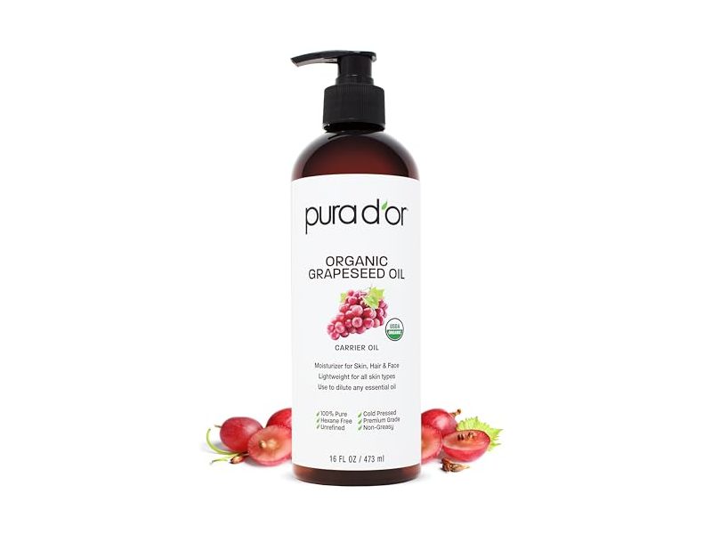 Pura d'or Carrier Oil, Organic Grapeseed Oil, 16 fl oz/473 mL