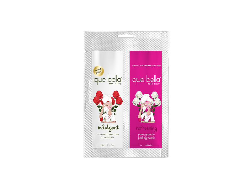 Que Bella Bath & Beauty Mud Masks, Rose and Green Tea & Pomegranate
