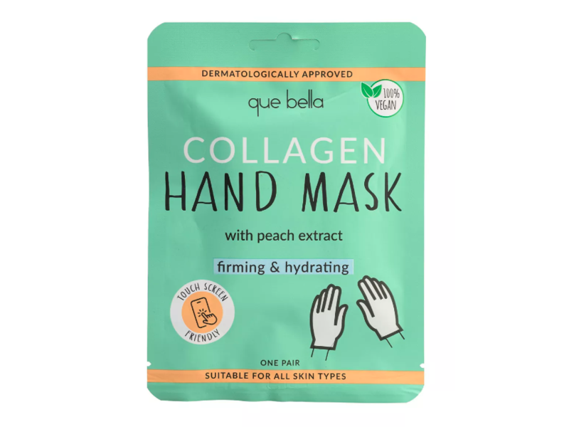 Que Bella Collagen Hand Mask, Peach Extract, 1 Pair