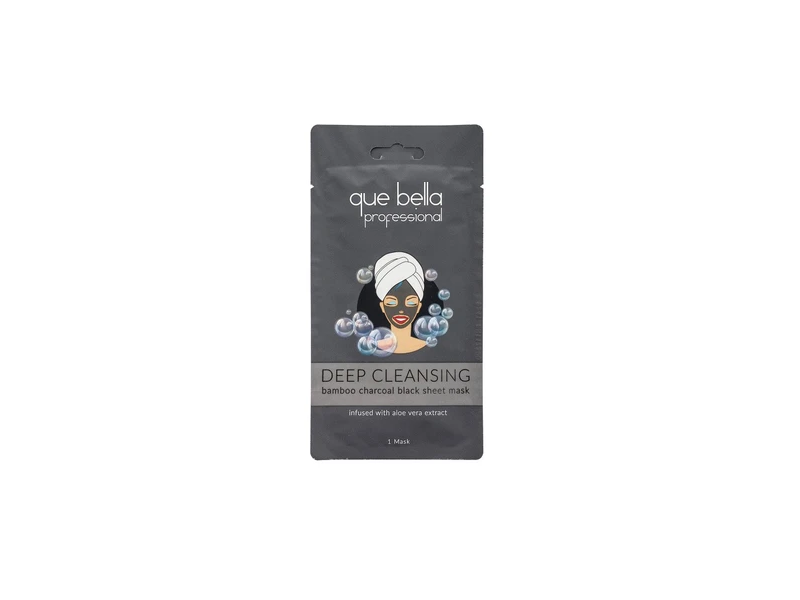 Que Bella Professional Deep Cleansing Sheet Mask, Bamboo Charcoal Black, 1 Count