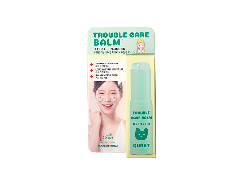 Quret Trouble Care Balm, Tea Tree + HA, 0.31 oz/9 g