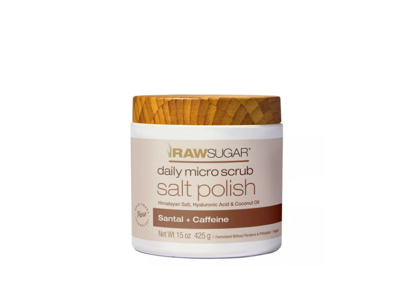 Raw Sugar Daily Micro Scrub Salt Polish, Santal + Caffeine, 15 oz/425 g