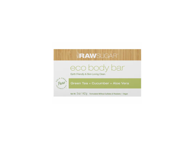 Raw Sugar Eco Body Bar, Green Tea + Cucumber + Aloe Vera, 5 oz/142 g