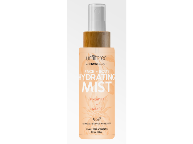 Raw Sugar Face + Body Hydrating Mist, Unfiltered, Pineapple + Mango, 4 fl oz/118 mL