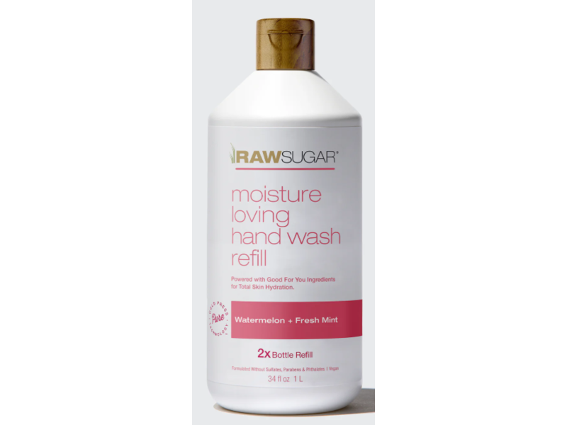 Raw Sugar Moisture Loving Hand Wash Refill, Water Melon + Fresh Mint, 32 fl oz/1 L