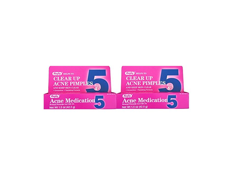 Rugby Clear up Acne Medication, Benzoyl Peroxide Gel USP 5%, 1.5 oz (2 tubes)