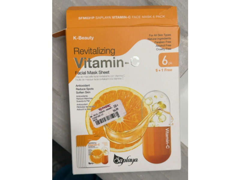 Sapalaya K-Beauty Revitalizing Vitamin-C Facial Mask Sheet, Pack Of 6