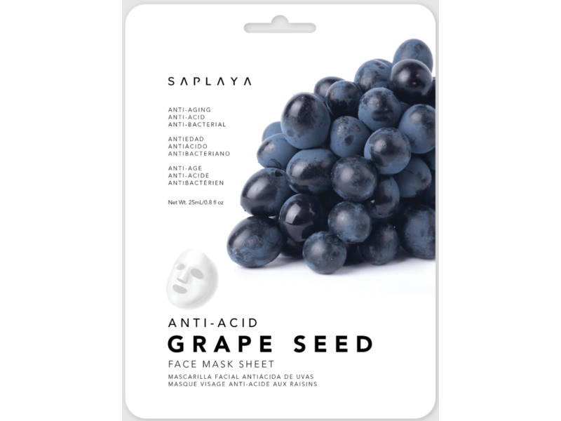 Saplaya Ant-Acid Face Sheet Mask, Grape Seed, 0.8 fl oz/25 mL
