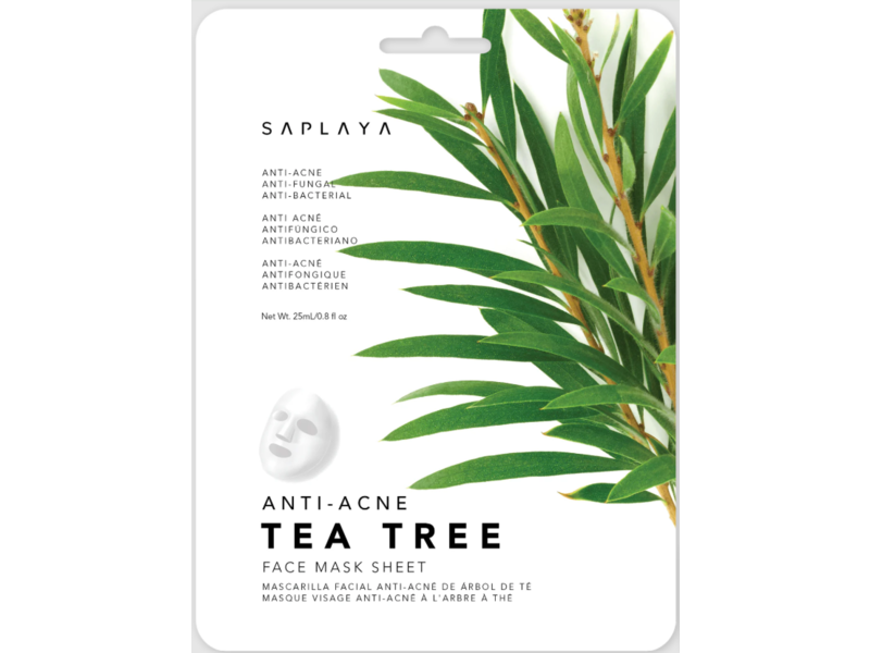 Saplaya Anti-Acne Face Mask Sheet, Tea Tree, 0.8 fl oz/25 mL