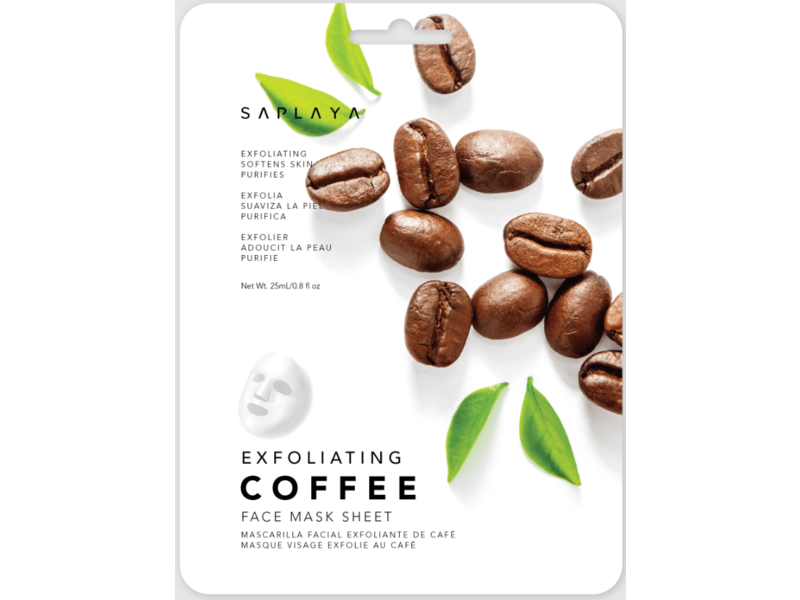 Saplaya Exfoliating Face Sheet Mask, Coffee, 0.8 fl oz/25 mL