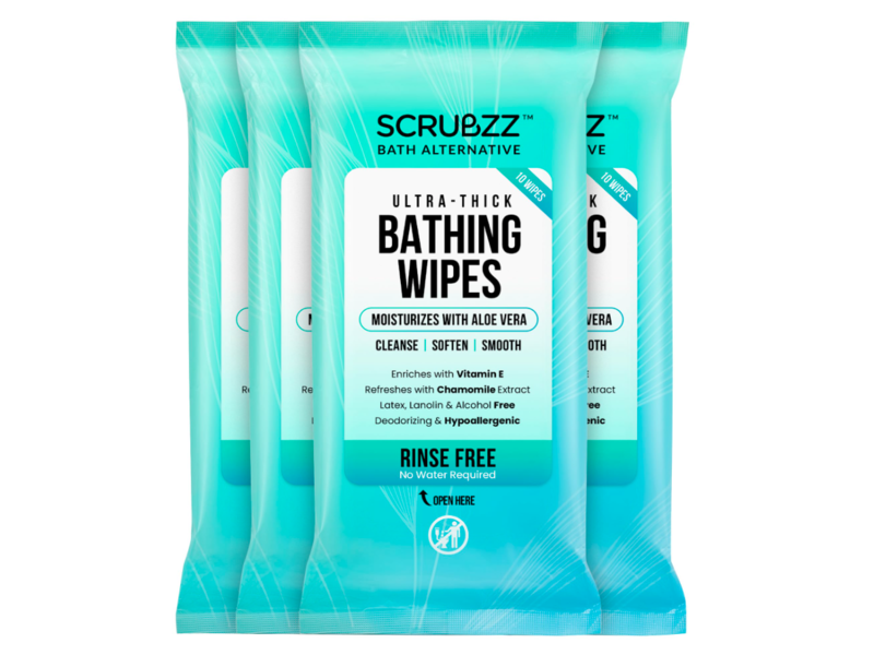 Scrubzz Ultra Thick Bathing Wipes, 10 Count, Pack Of 4