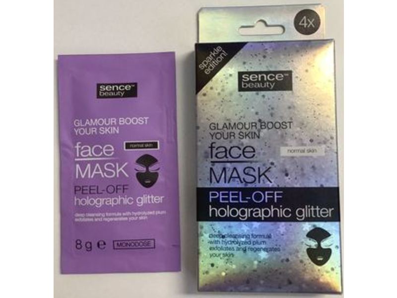 Sence Beauty Face Mask, Peel-Off, Holographic Glitter, 4 Count