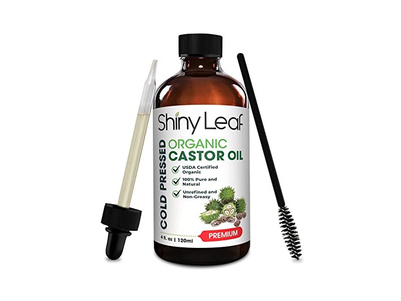 Shiny Leaf Castor Oil - For Eyelashes And Hair Thickness, Skin & Scalp Health 100% Pure, Cold Pressed - 4oz