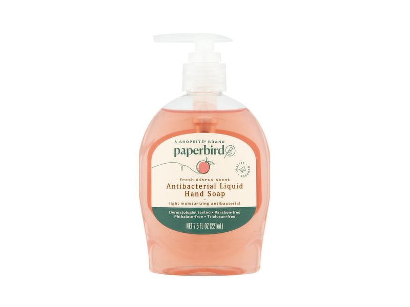 Shoprite Paperbird Antibacterial Liquid Hand Soap, Fresh Citrus Scent, 7.5 fl oz/221 mL